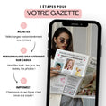 Charger l'image dans la visionneuse de la galerie, Femme tenant une gazette personnalisée spéciale fête des grands-mères, un journal familial à personnaliser sur Canva — idée cadeau “Bonne fête Mamie” originale et pleine d’émotion.