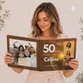 Femme tenant le livre d'or personnalisable anniversaire 50 ans ouvert, couverture au prénom Céline