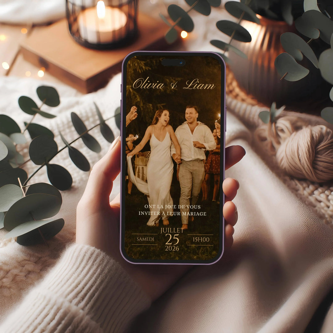 invitation digitale de mariage affichée sur un smartphone