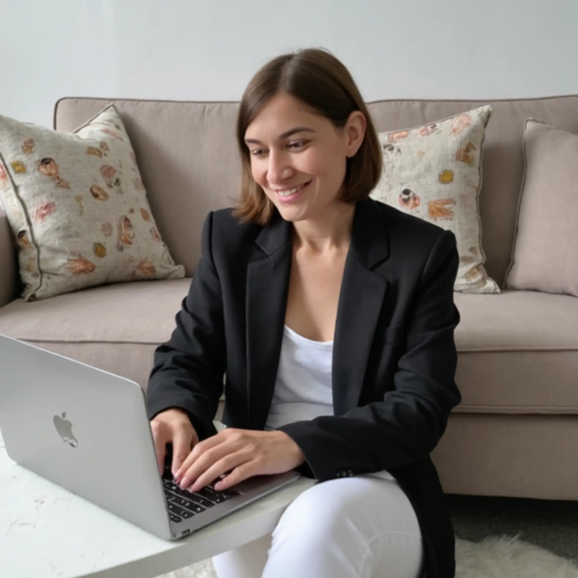 Créatrice de Template Boutique Cie travaillant sur son ordinateur