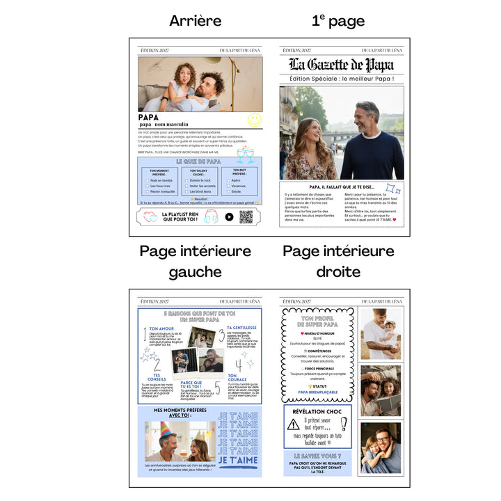 Journal personnalisé pour fêter bonne fête papa, modèle canva à modifier avec tutos inclus.