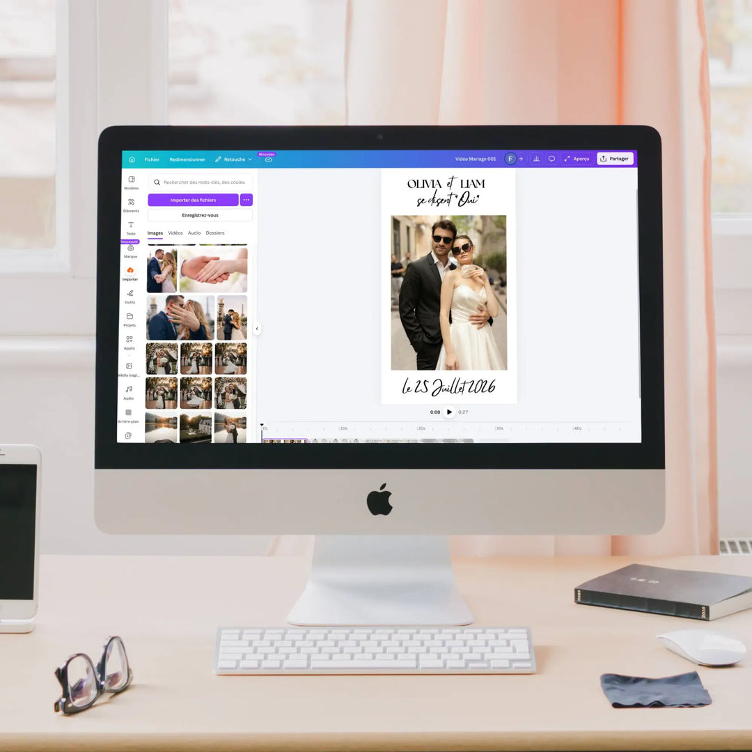 Photo d'un écran d'ordinateur montrant une invitation digitale de mariage moderne