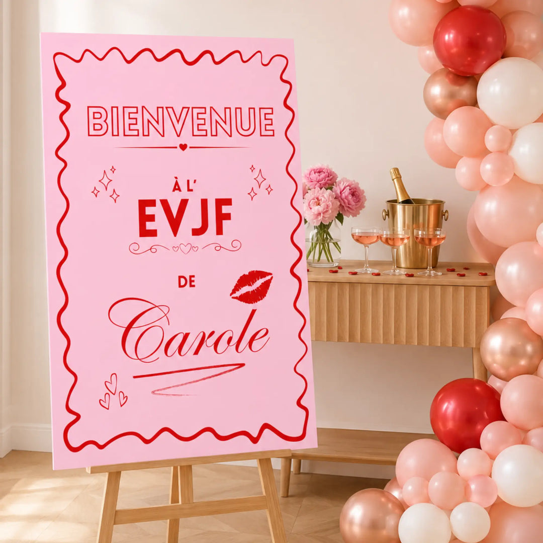 Panneau bienvenue evjf personnalisé pour une déco originale et unique d'enterrement de vie de jeune fille.