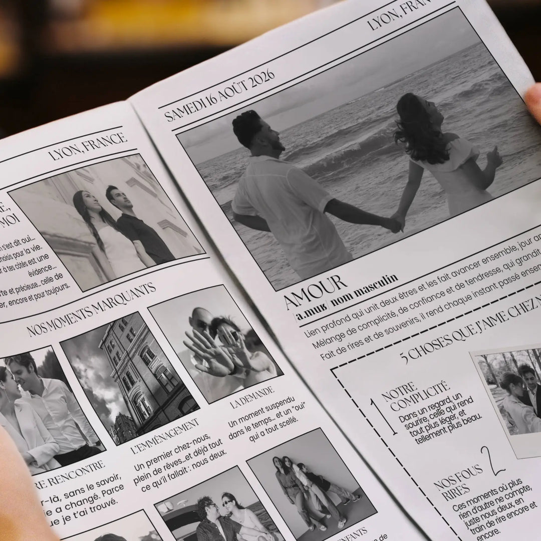 journal anniversaire de mariage ouvert, personnalisé facilement dans canva.