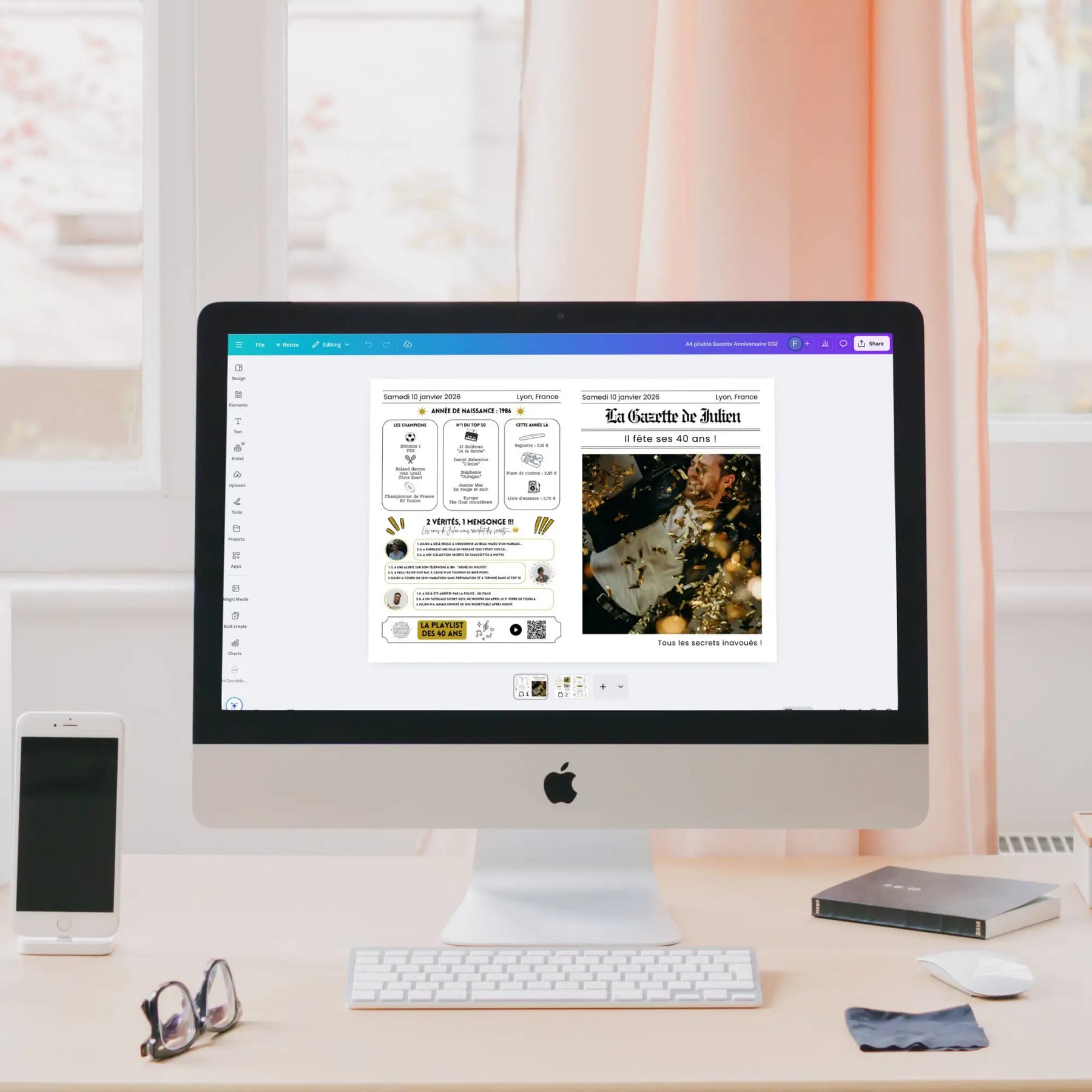 Exemple de gazette anniversaire moderne personnalisable sur Canva
