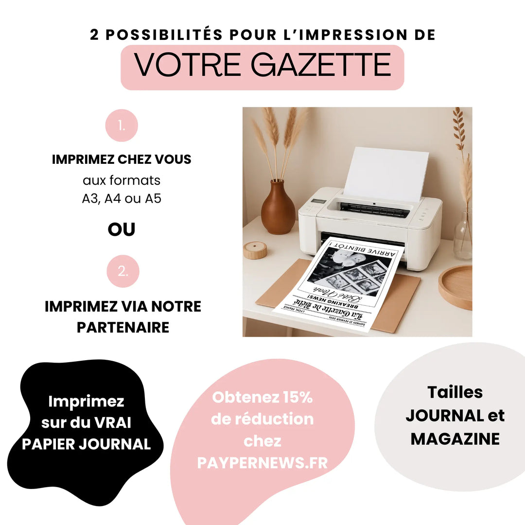 Comment imprimer un journal personnalisé annonce grossesse.