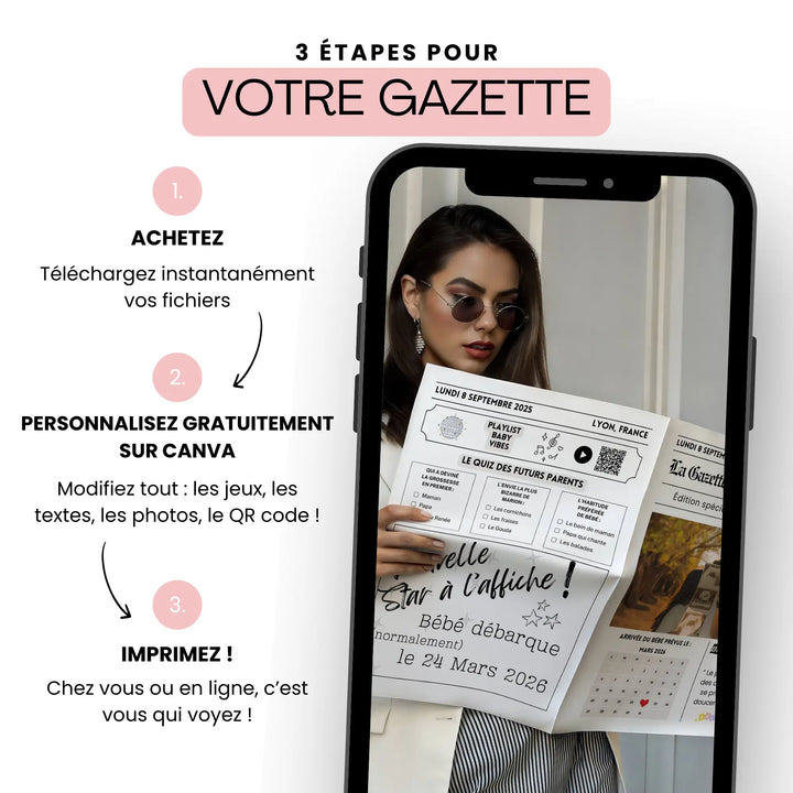 Modèle de gazette annonce naissance à personnaliser sur Canva en trois étapes simples