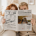 Gazette annonce naissance personnalisée avec quiz des futurs parents et date d’arrivée du bébé mise en avant