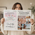 Femme tenant la gazette annonce marraine baptême dans les mains pour un cadeau émouvant et une demande unique !