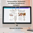 Charger l'image dans la visionneuse de la galerie, Personnalisation d’une gazette de baptême pour un bébé dans Canva sur ordinateur, avec modification facile des textes, couleurs, polices et ajout de photos avant impression.
