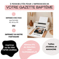 Charger l'image dans la visionneuse de la galerie, Imprimante domestique imprimant une gazette de baptême parrain personnalisée avec photo de bébé.
