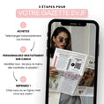 Charger l'image dans la visionneuse de la galerie, Visuel en trois étapes pour créer votre Gazette EVJF originale : acheter les fichiers, personnaliser sur Canva et imprimer. 
