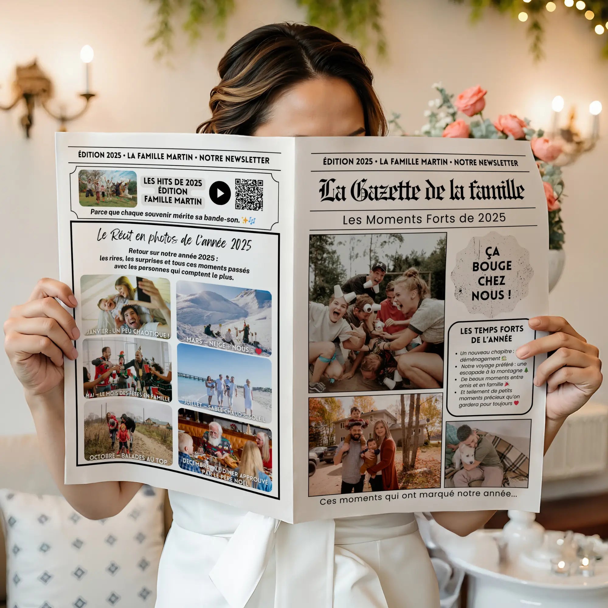 Gazette familiale de notre année, modèle Canva à personnaliser