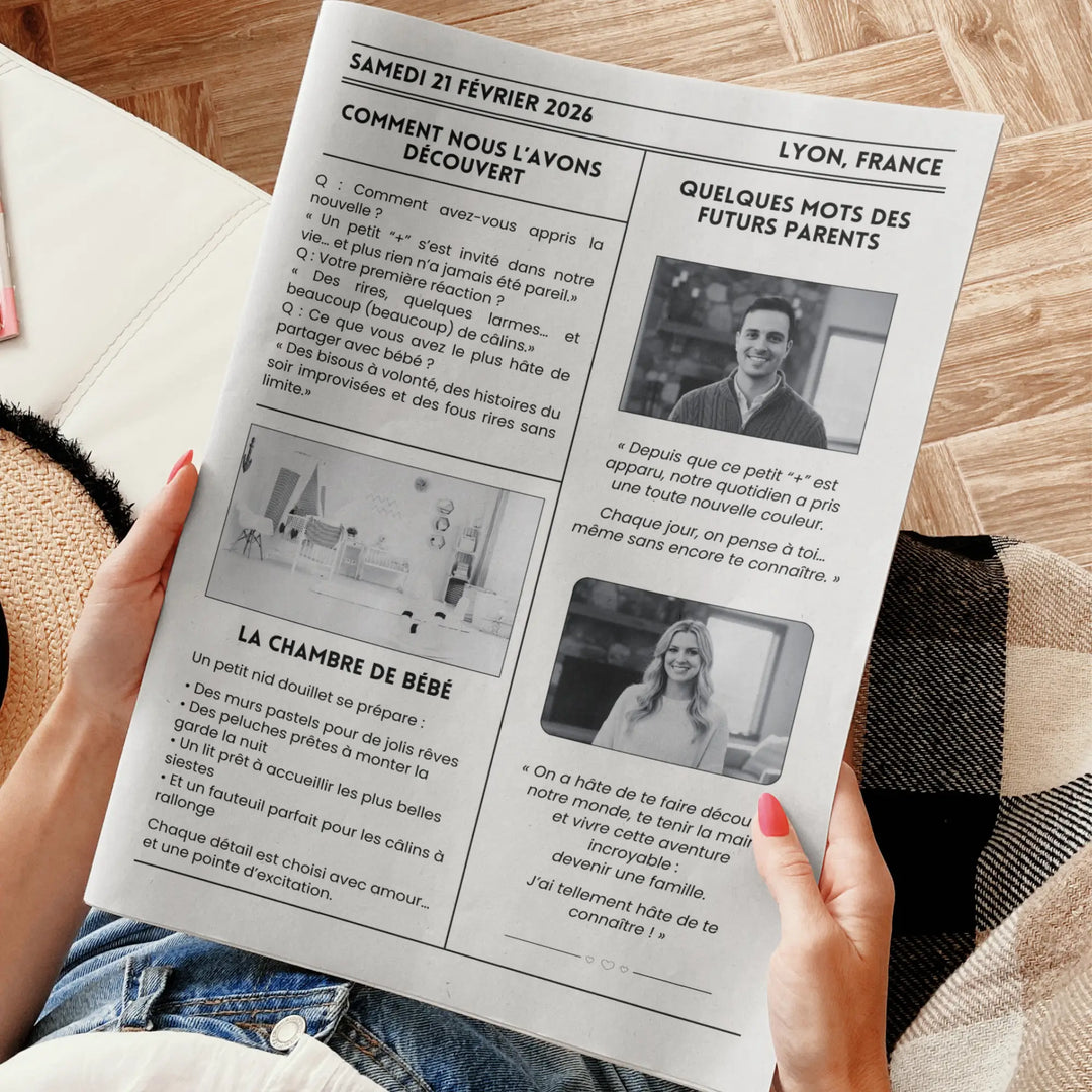 Intérieur d'une gazette de reveal grossesse.