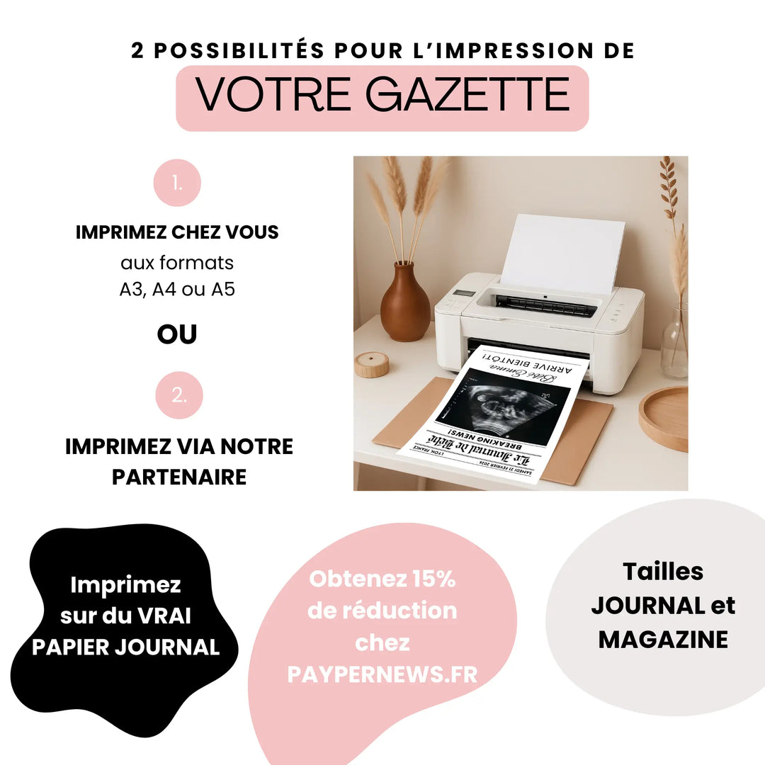 Image montrant comment imprimer son journal personnalisé révélation grossesse.