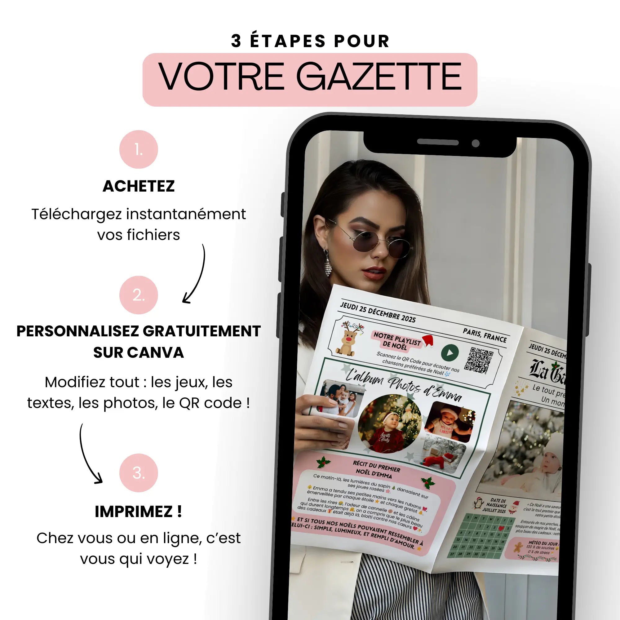 Guide en 3 étapes pour créer une gazette du premier Noël de bébé à garder en boîte à souvenirs de bébé.