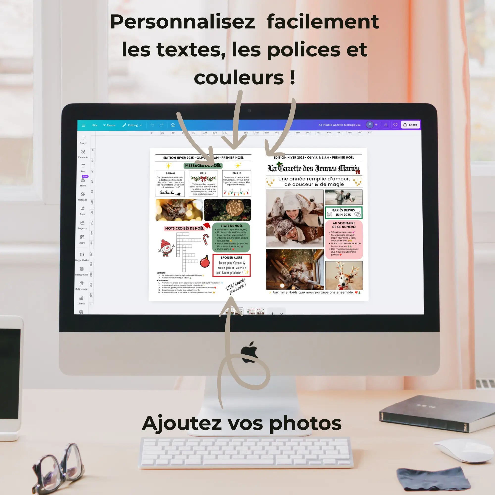 Personnalisez chaque détail de votre gazette des mariés personnalisée avec Canva .