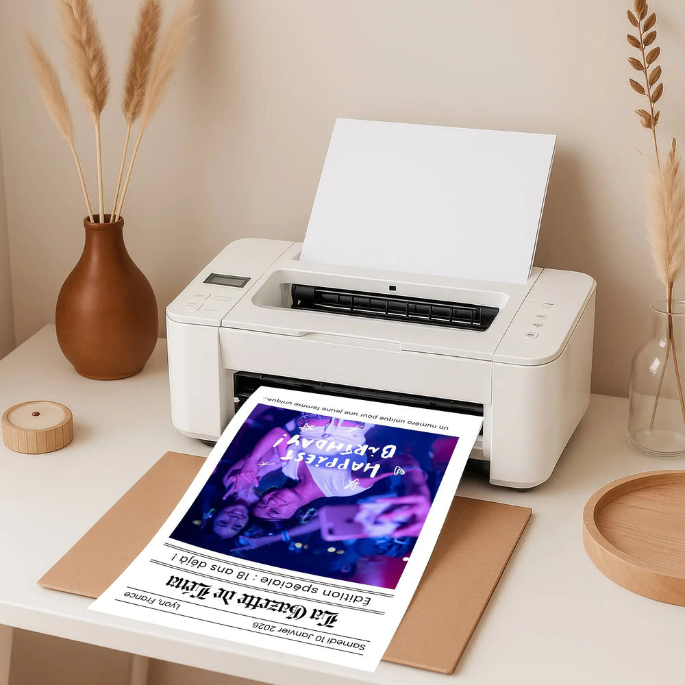 Impression d'une gazette anniversaire diy au format a4 à la maison, simple, économique et rapide.