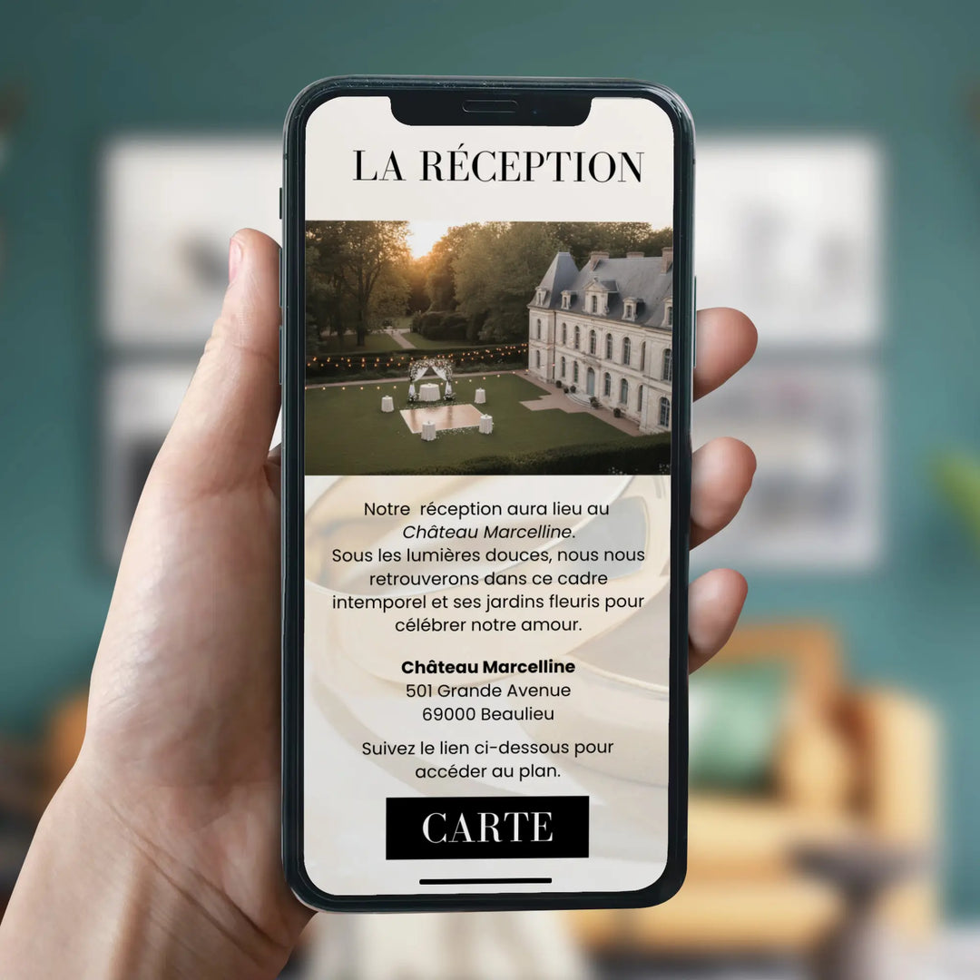Photo montrant les détails de la réception de mariage dans un site de mariage avec RSVP