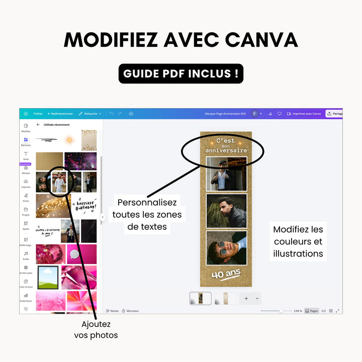Comment personnaliser son marque-page invitation anniversaire avec canva.