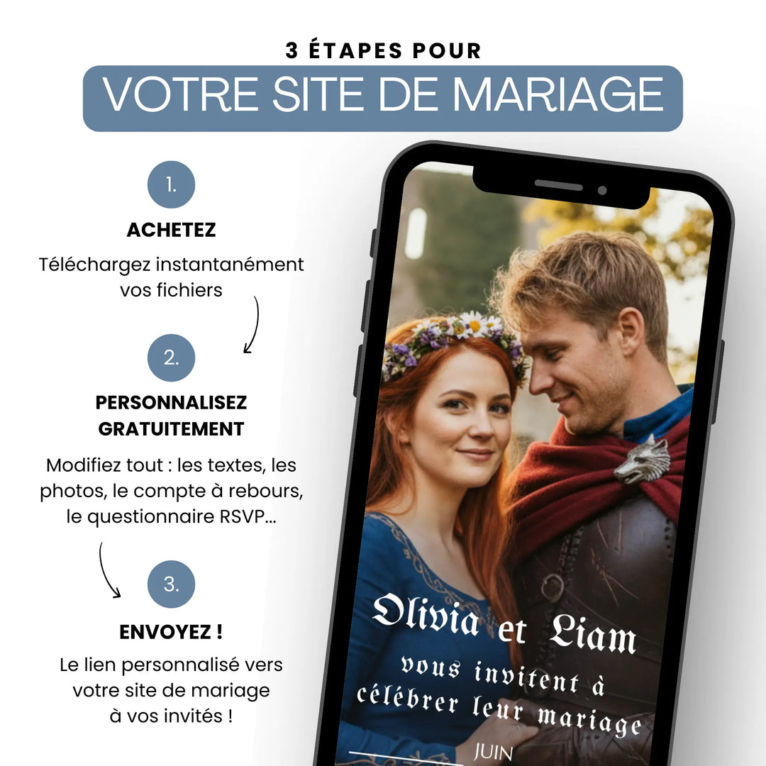 Site Invitation de Mariage Personnalisable RSVP Médiéval Fantasy