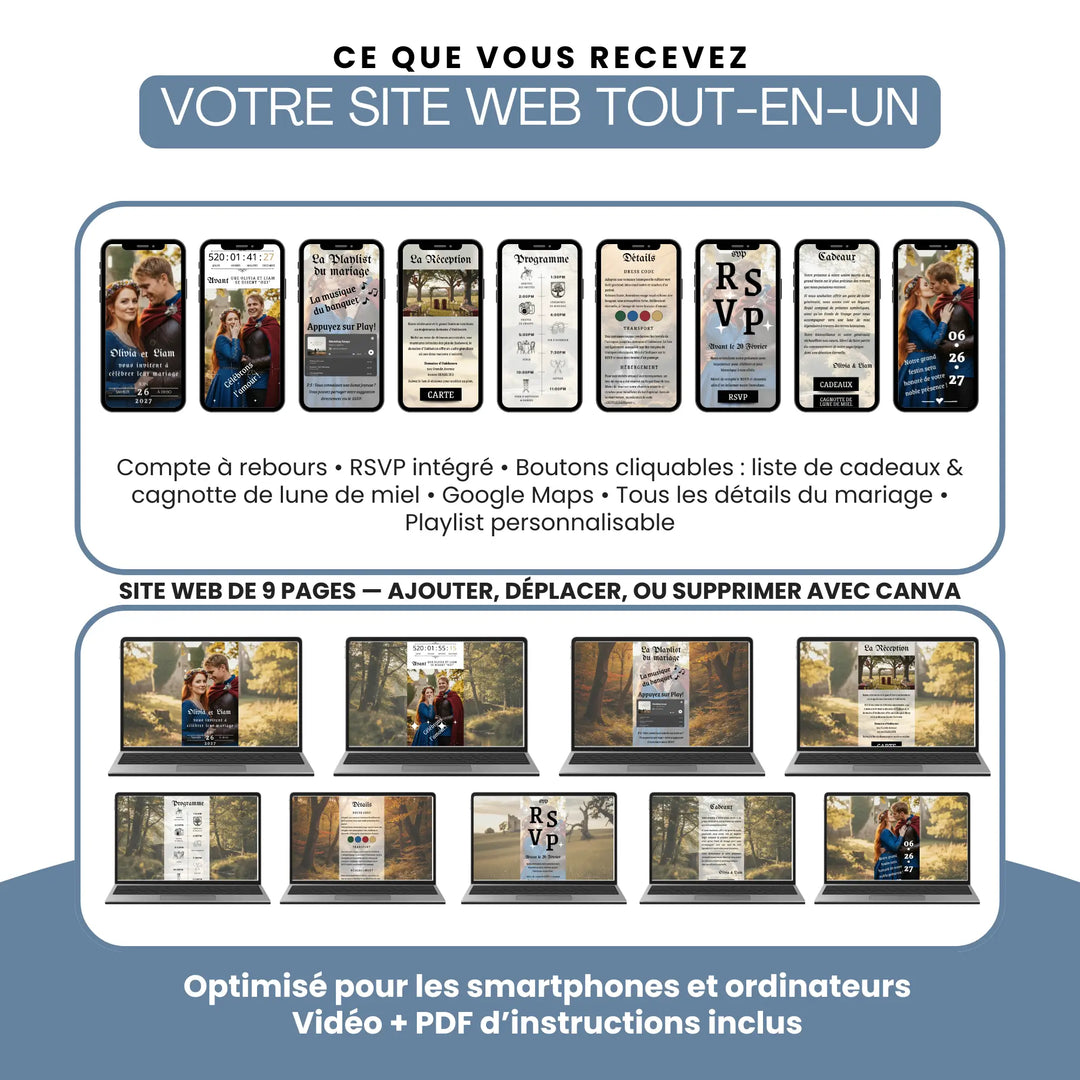 Site Invitation de Mariage Personnalisable RSVP Médiéval Fantasy