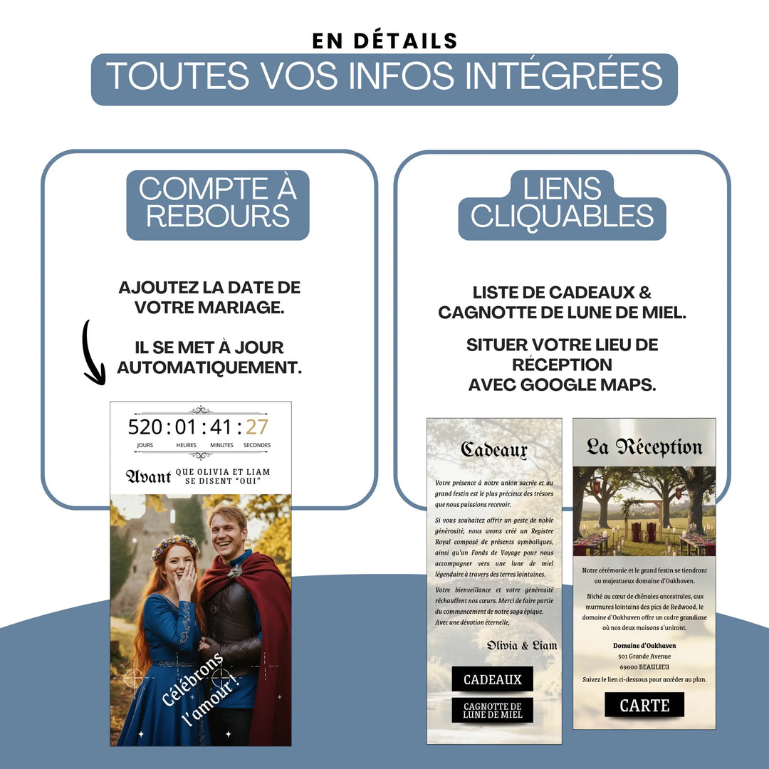Site Invitation de Mariage Personnalisable RSVP Médiéval Fantasy