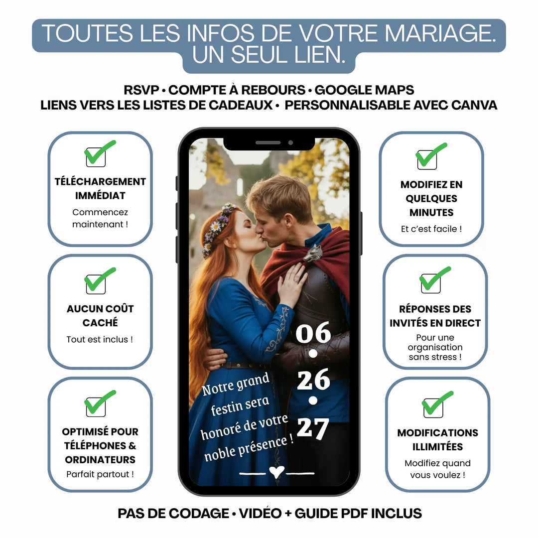 Site Invitation de Mariage Personnalisable RSVP Médiéval Fantasy