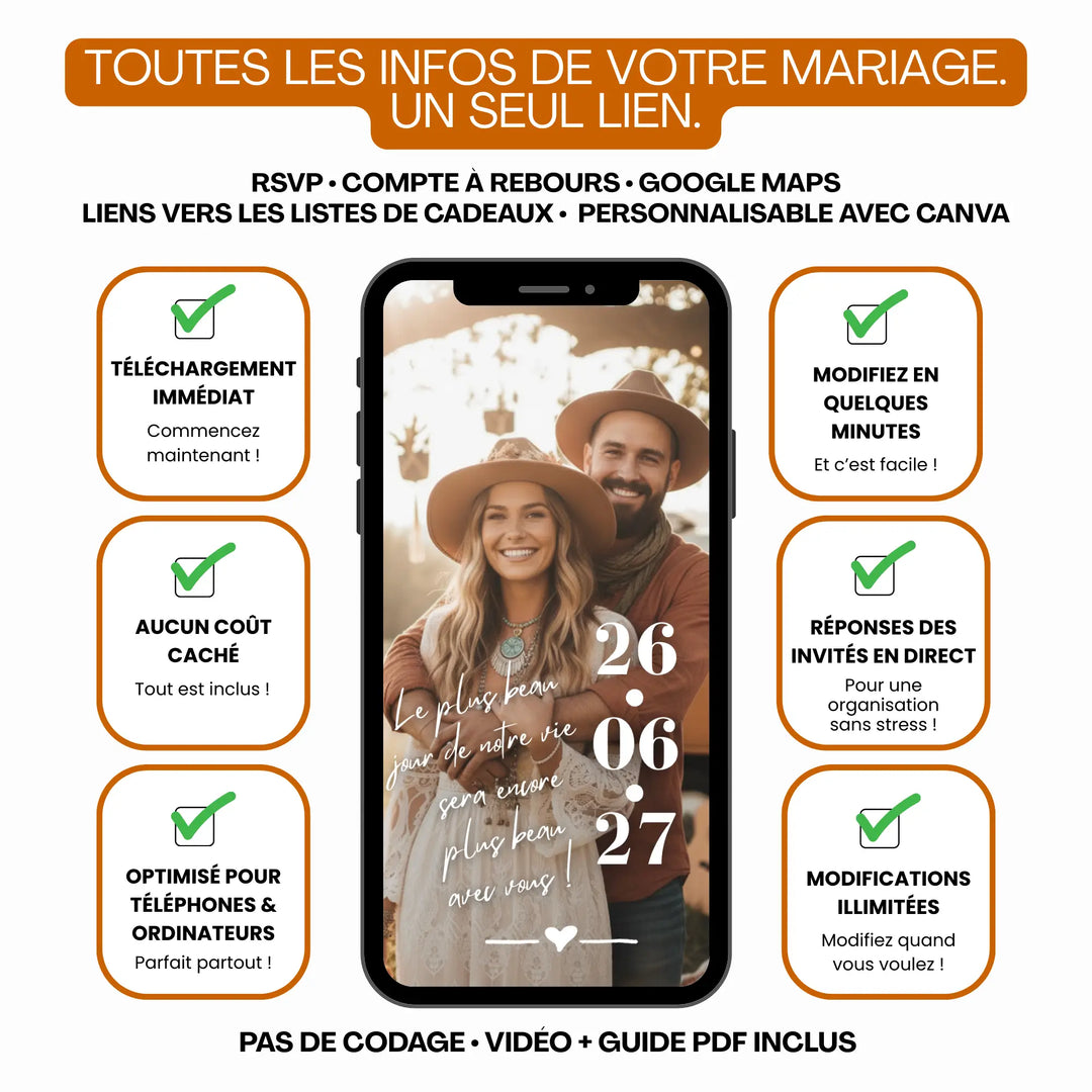 Pourquoi une invitation digitale est facile et le meilleur choix pour un mariage bohème, rustique ou champêtre.