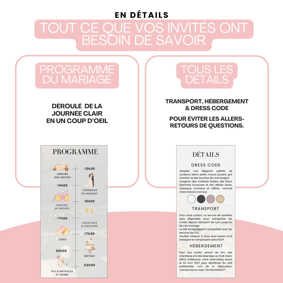 Explications programme personnalisé mariage et infos pour les invités mariage.