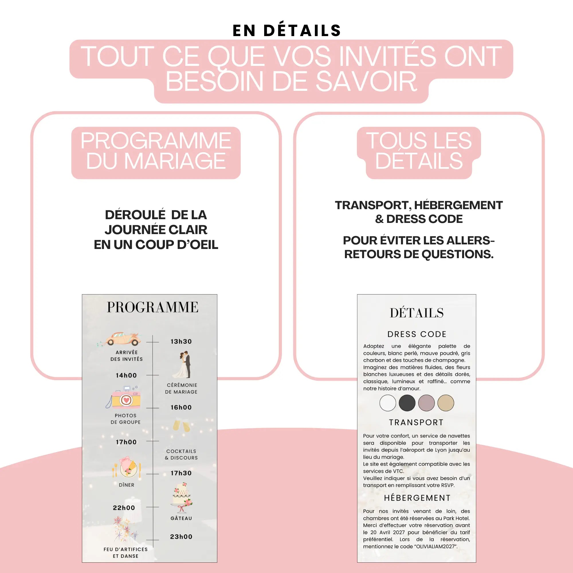 Explications programme personnalisé mariage et infos pour les invités mariage.