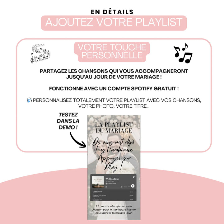 Explication de la personnalisation d'une playlist mariage dans un site de mariage pour invitation mariage.