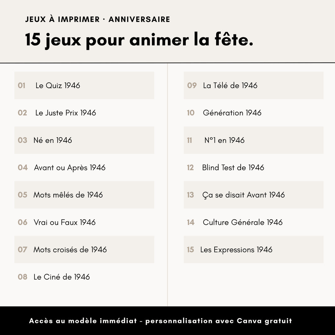 Jeux Anniversaire 80 Ans (année 1946)