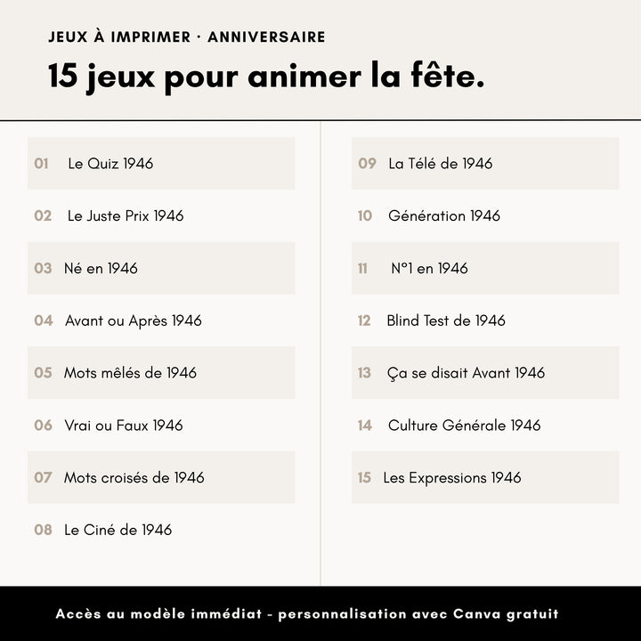 Jeux Anniversaire 80 Ans (année 1946)