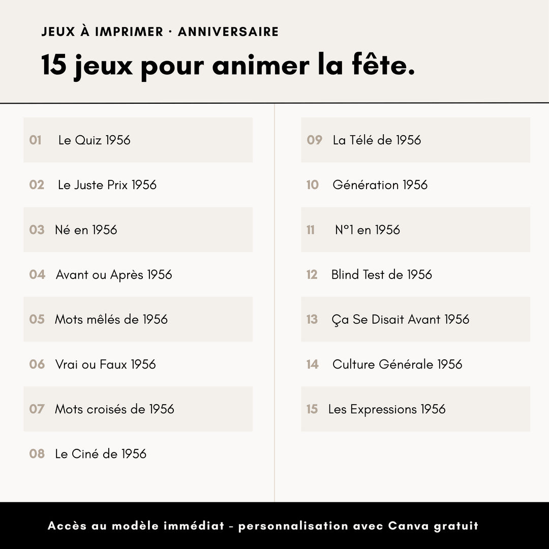 Jeux Anniversaire 70 Ans (année 1956)
