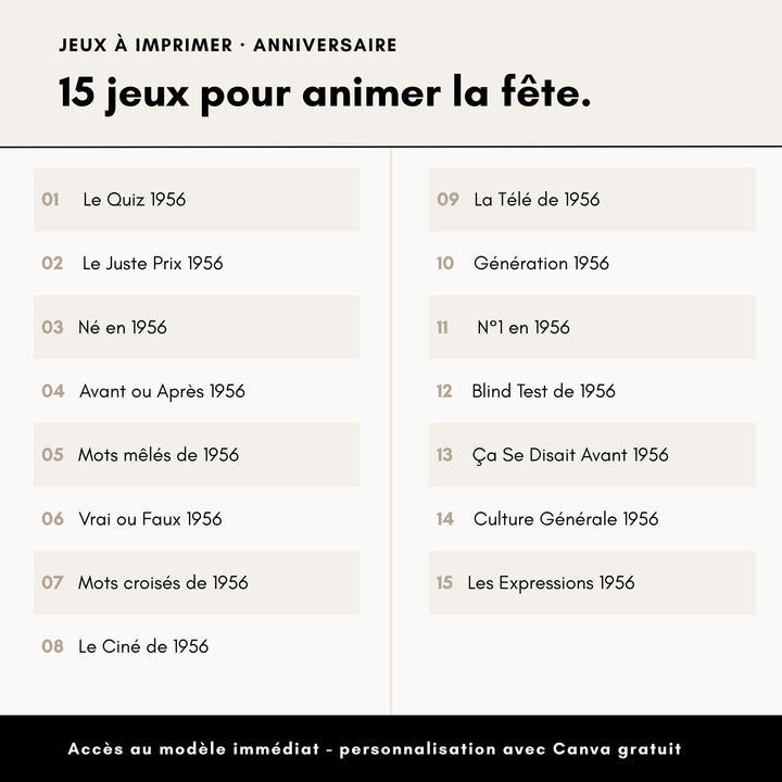 Jeux Anniversaire 70 Ans (année 1956)