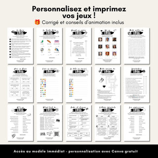 Personnalisez et imprimez vos jeux d'anniversaire année 1986, corrigé et conseils d'animation inclus