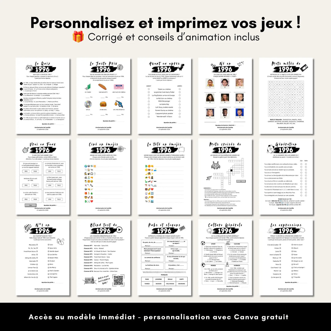 Jeux Anniversaire 30 Ans (année 1996)