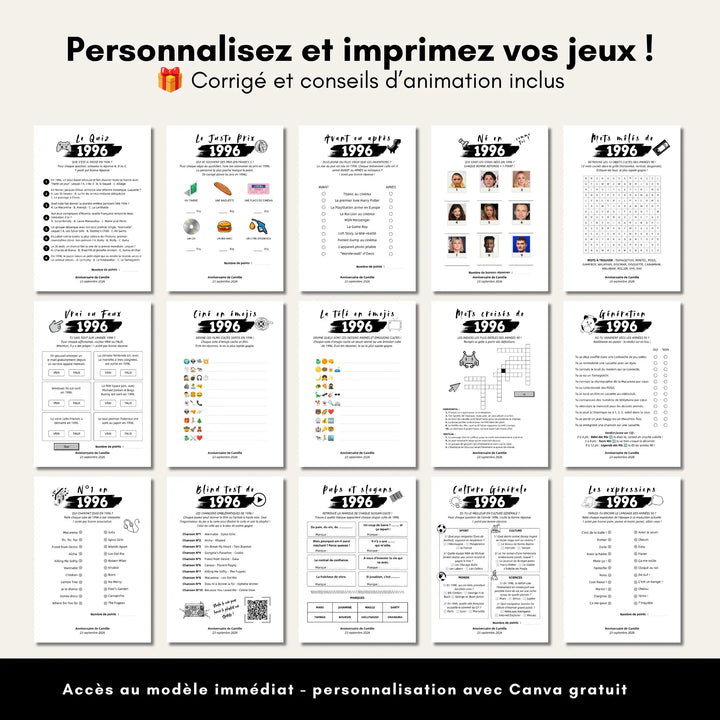 Jeux Anniversaire 30 Ans (année 1996)