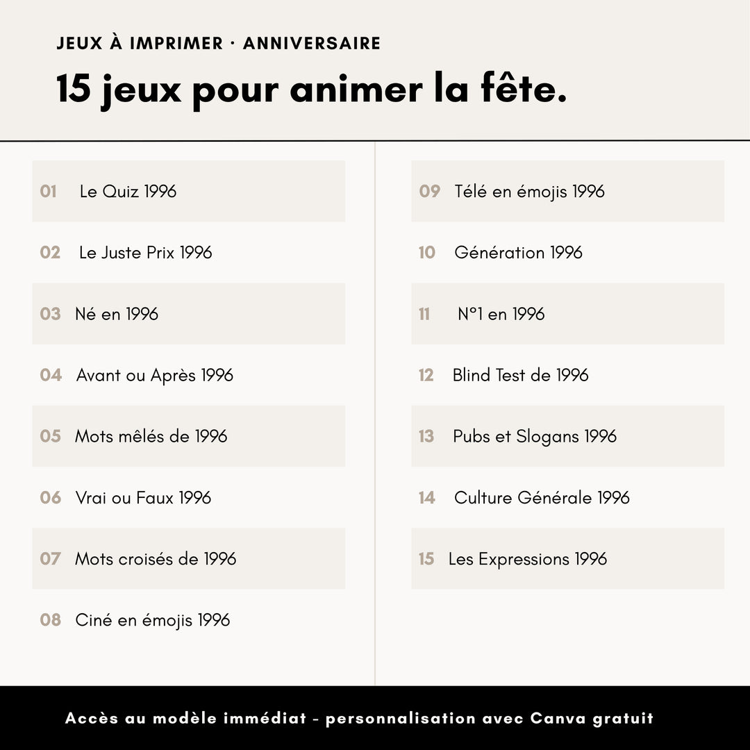 Jeux Anniversaire 30 Ans (année 1996)