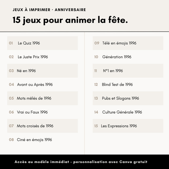 Jeux Anniversaire 30 Ans (année 1996)