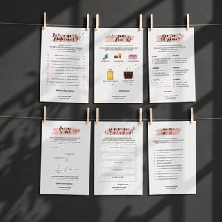Personnalisez et imprimez vos jeux d'anniversaire femme, grille des 15 fiches avec corrigé inclus