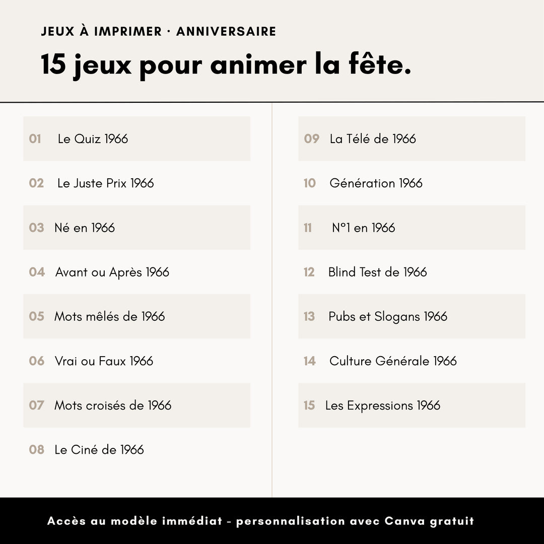 Jeux Anniversaire 60 Ans (année 1966)