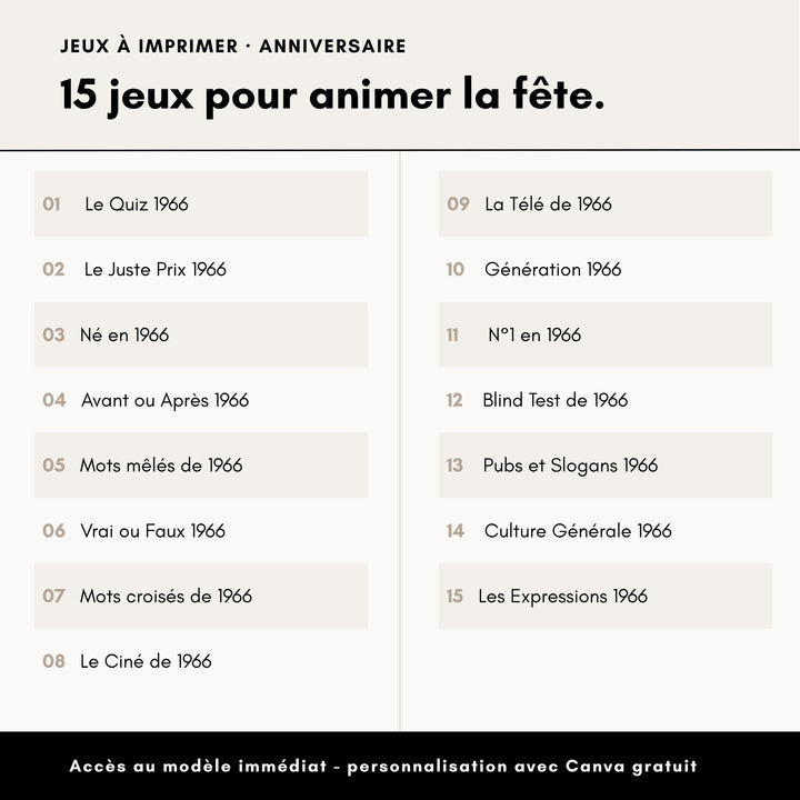 Jeux Anniversaire 60 Ans (année 1966)