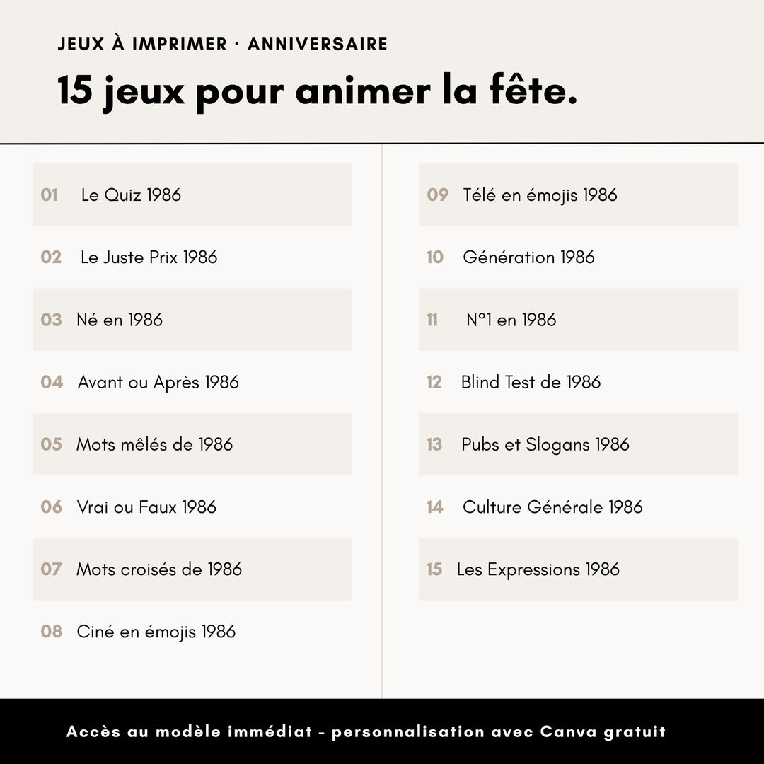 Jeux Anniversaire 40 Ans (année 1986)