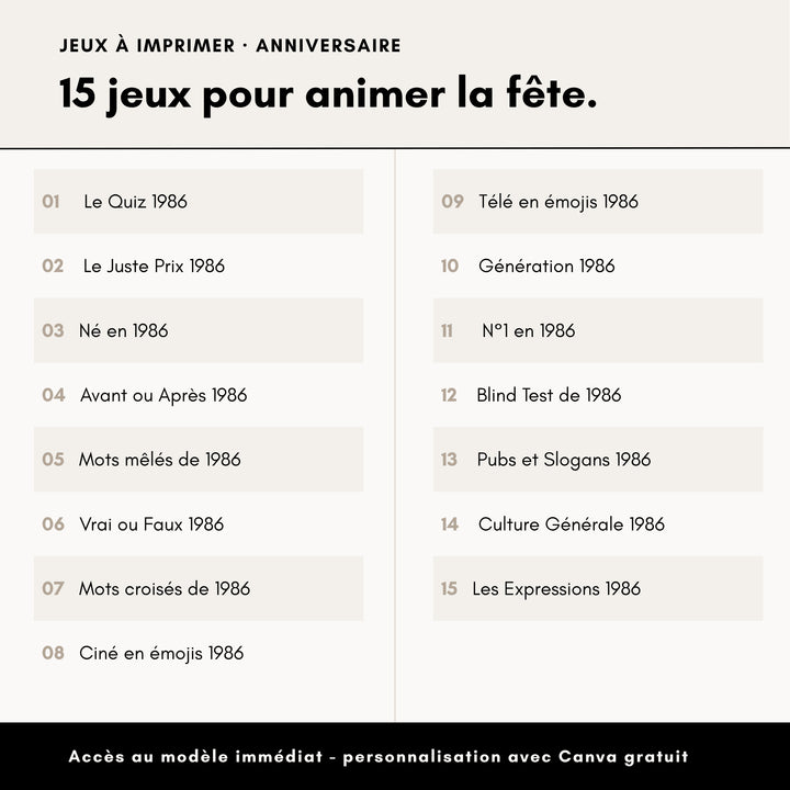 Jeux Anniversaire 40 Ans (année 1986)