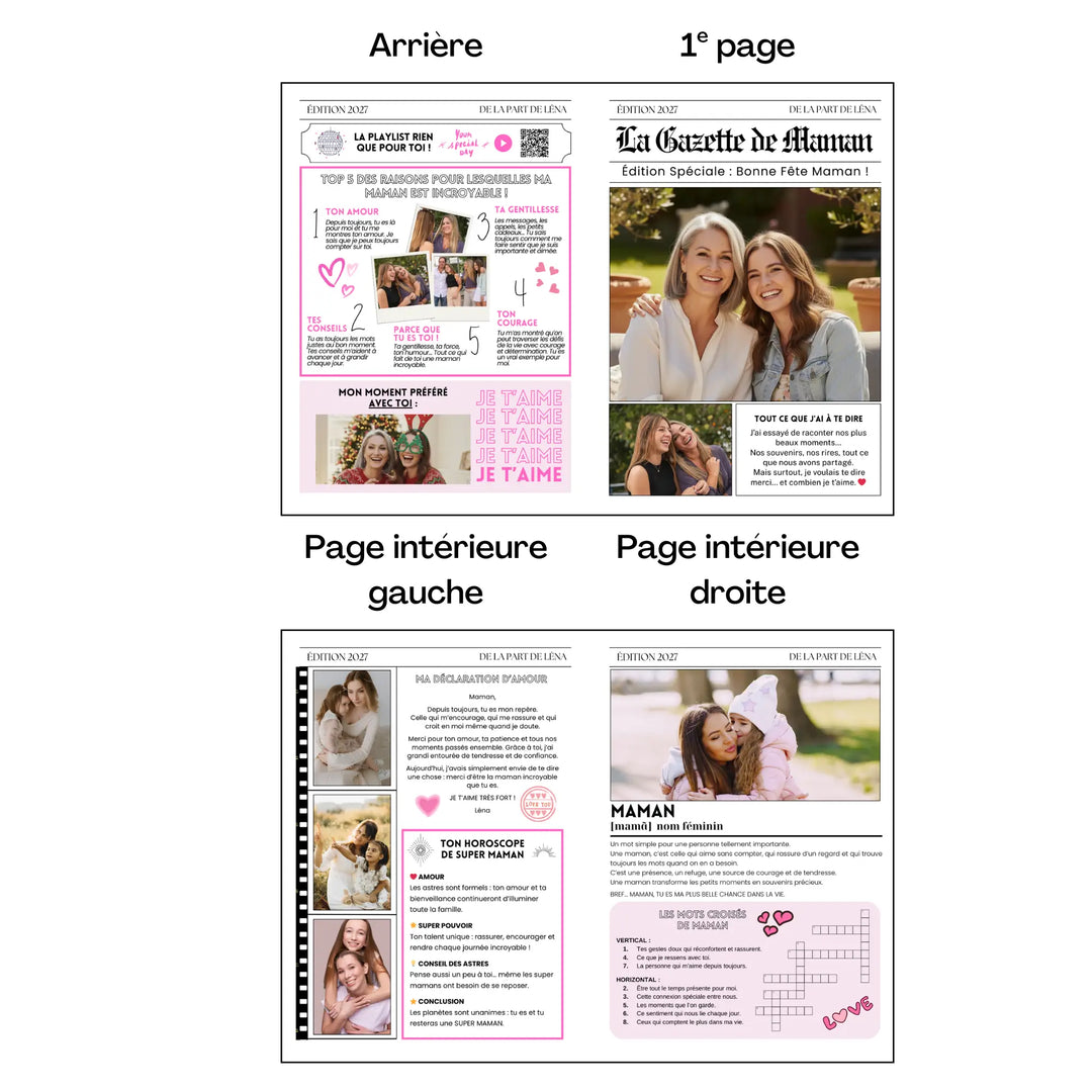 4 pages d'une gazette fête des mères personnalisée.