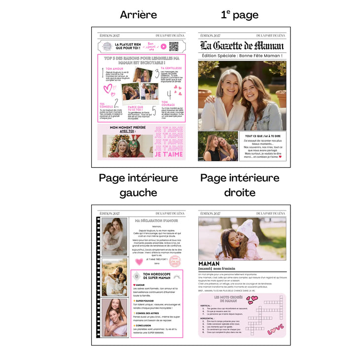 4 pages d'une gazette fête des mères personnalisée.