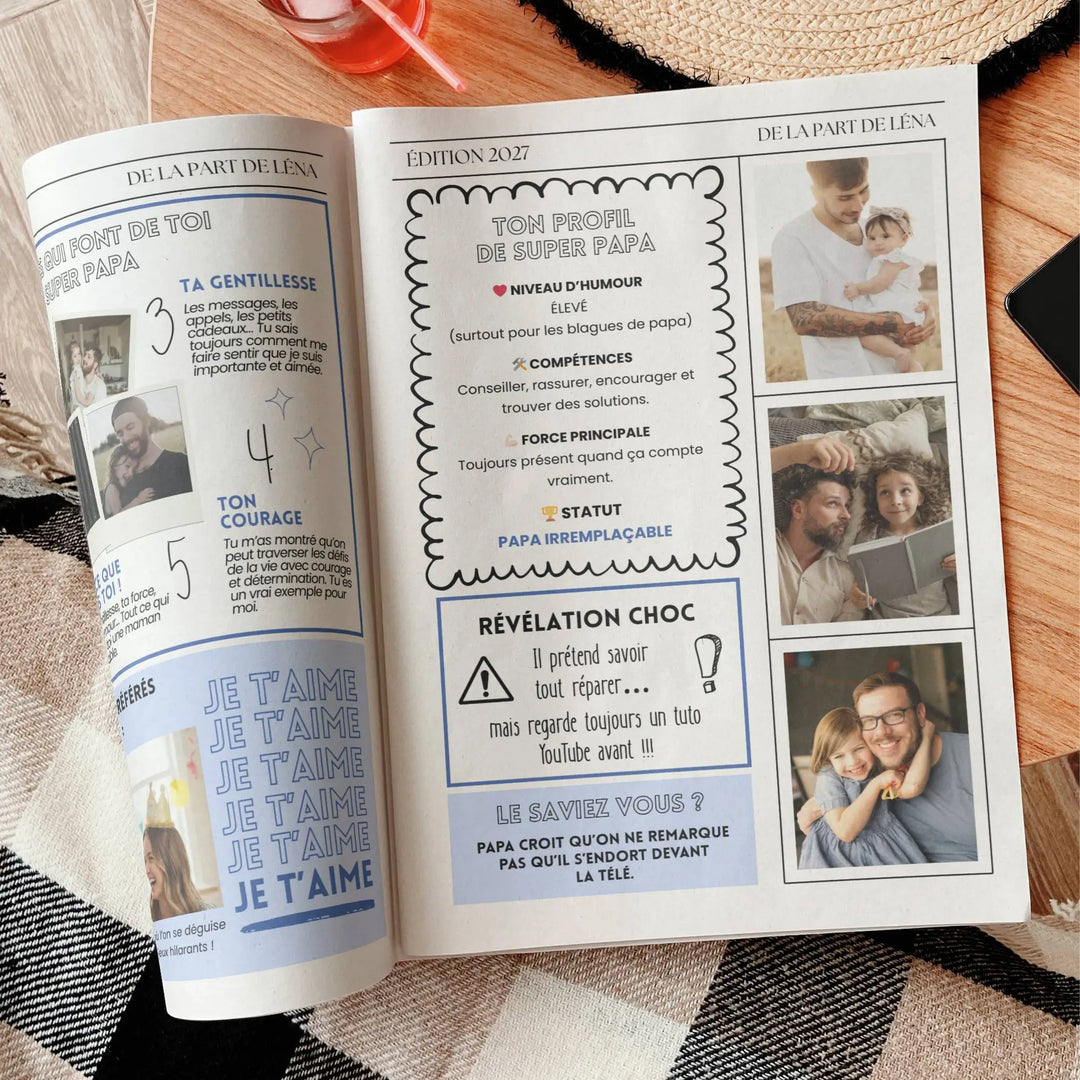 Photo de l'intérieur d'un journal personnalisé anniversaire papa.