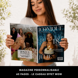 Magazine Iconique personnalisable, modèle Canva pour organiser un anniversaire 18 ans